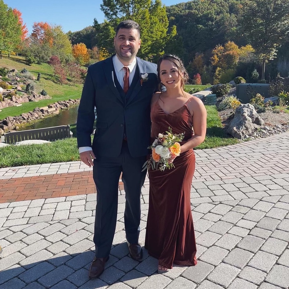Revelry Terracotta Rory Velvet Bridesmaid Dress